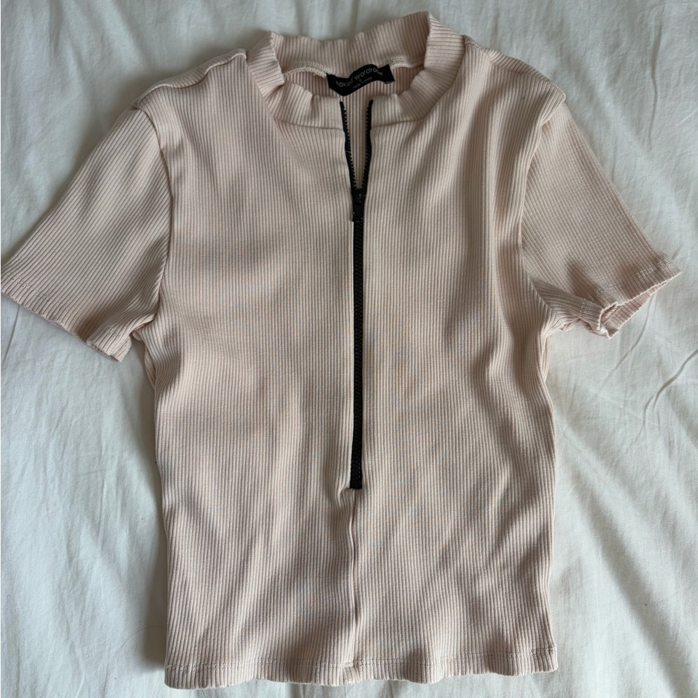 Naked Wardrobe Cream Zip-Up Top